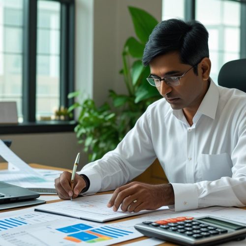 accounts manager working on desk indian